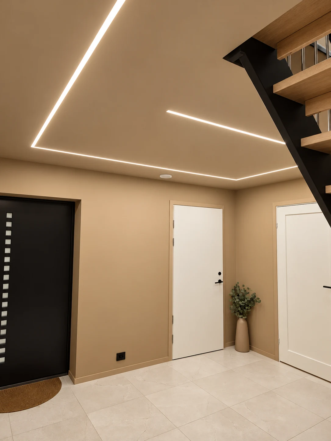 Sammenhengende LED-lyslinjer gir effektbelysning ved trappen